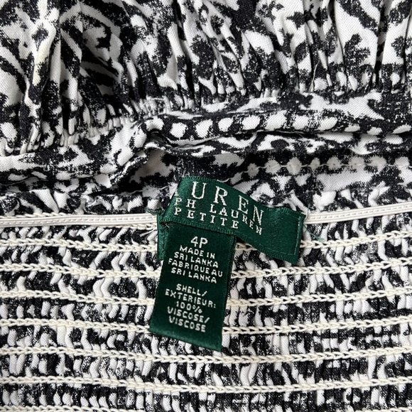 Lauren Ralph Lauren Black White Tiered Smocked Ruffle Full Mini Skirt Size 4P - Picture 5 of 5